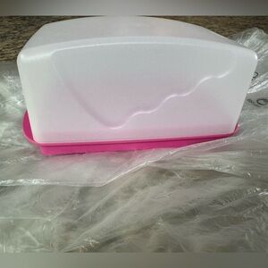 Tupperware Pink  and White Double Butter Cream Cheese Dish NEW